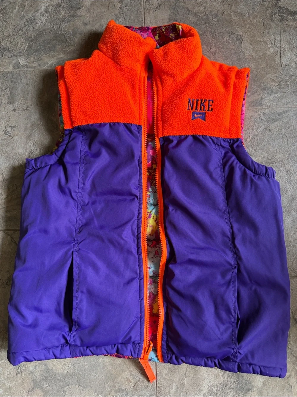 Nike Reversible Girls Neon Multi-Color Splatter Puffer Vest